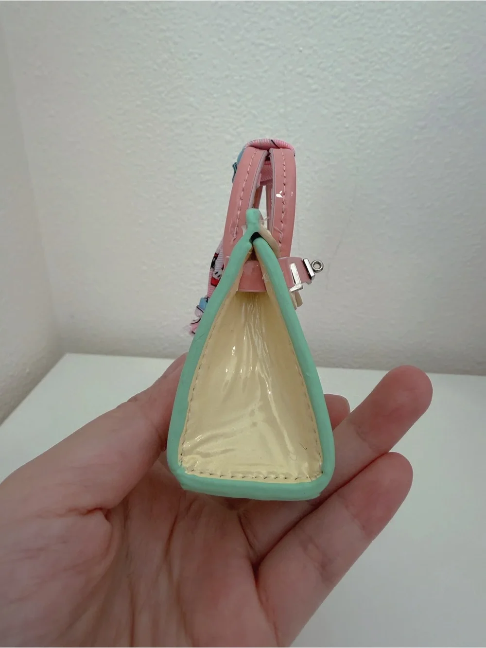 Genuine Leather Pastel Colorblock Mini Bag Charm